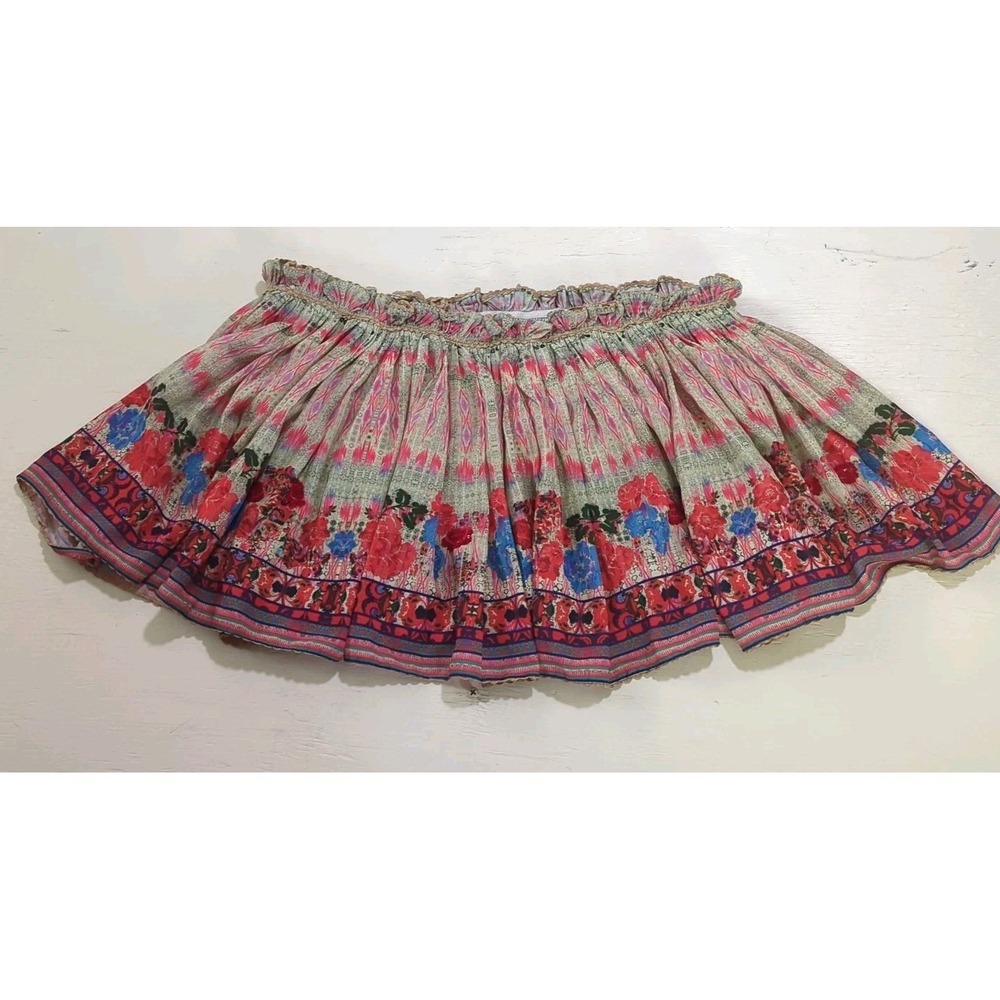 Bhanuni Floral Multi Flounce Off The Shoulder Ruffle Pleated Cropped Blouse Xs